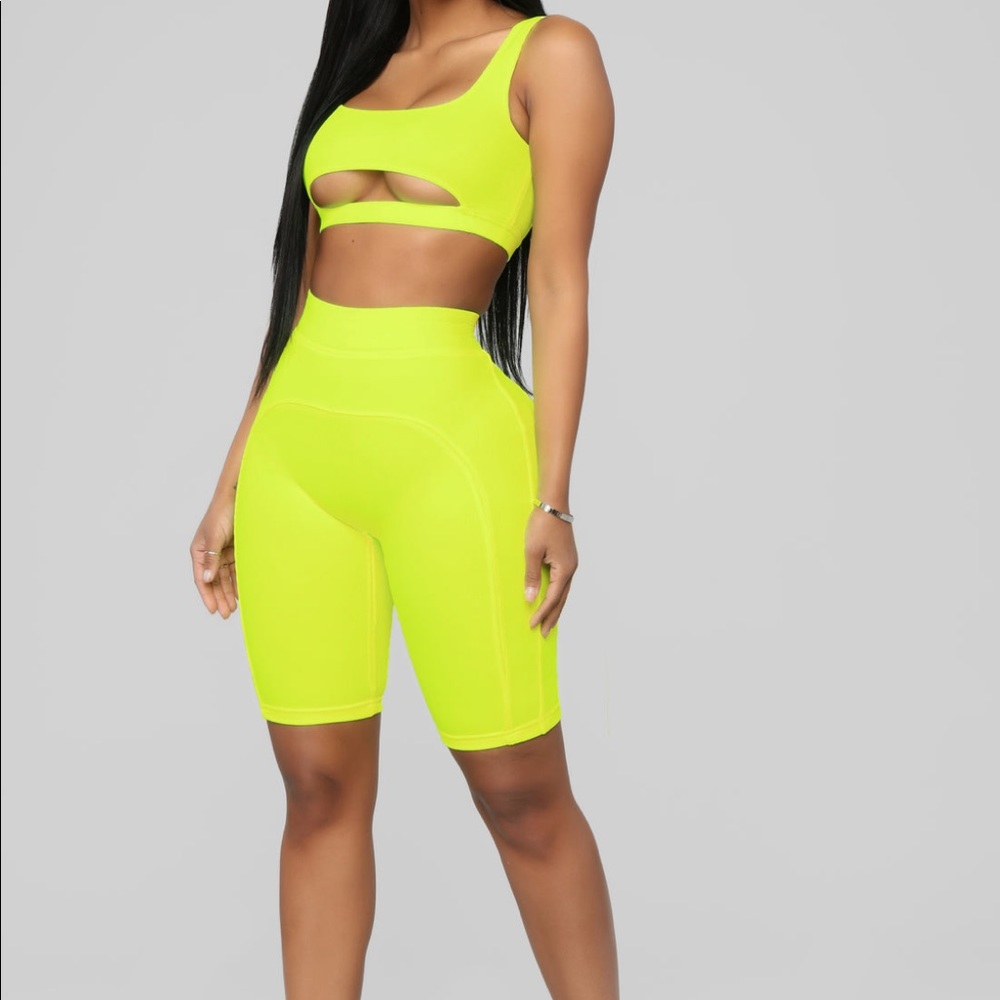 Neon green biker shorts set